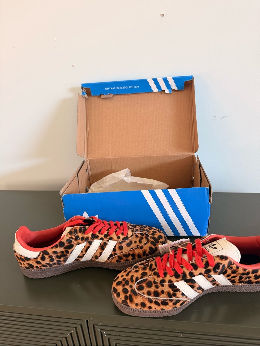 adidas Leopard-Print Samba Sneakers with Red Laces - Picture 2 of 2